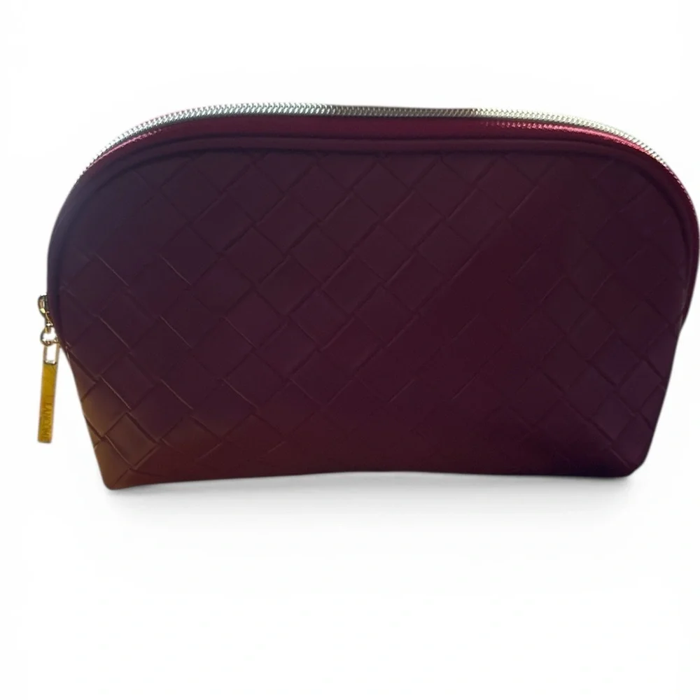 Lancome Plum Woven Cosmetic Pouch with Pink Interior